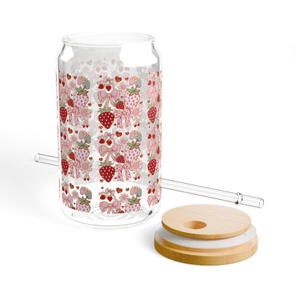 Strawberries and Flowers Sipper Glass 16oz